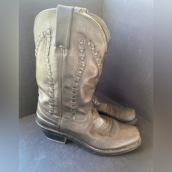 Durango Black Western Leather Boots Y2K 90s Style Festival Boho Casual - Picture 3 of 8